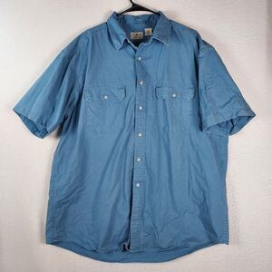 L.L.Bean Mens XL Button Up Shirt Blue Short Sleeve Cotton Outdoor
